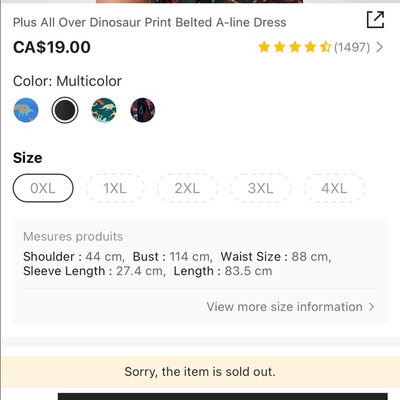 Jla veux !!! Plus All Over Dinosaur Print Belted A-line Dress Size 0X - Picture 9 of 11